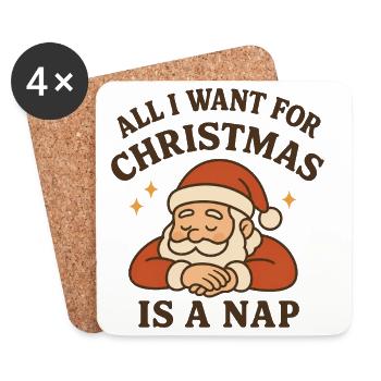 Noël confortable Santa Nap - Dessous de verre (lot de 4) - blanc - Devant