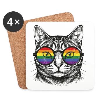 Pride Month LGBT – Lustige Katze mit Sonnenbrille - Untersetzer (4er-Set) - Weiß - Vorne