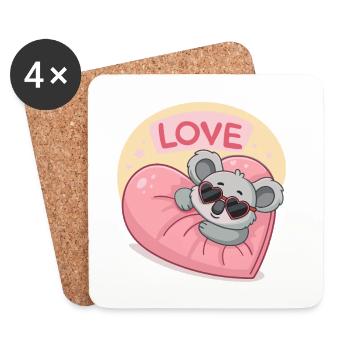 Koala Coeur Love pastel - Dessous de verre (lot de 4) - blanc - Devant