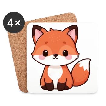 Cute Fox Kawaii Gift - Coasters (set of 4) - white - Front