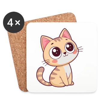 Chaton curieux pastel - Dessous de verre (lot de 4) - blanc - Devant