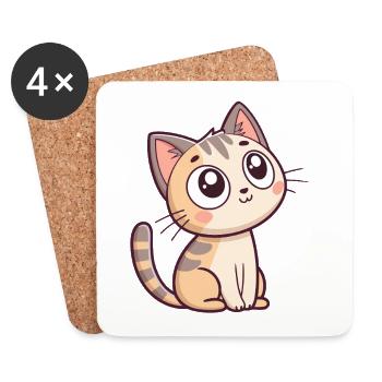 Chaton Kawaii Regard Étoilé - Dessous de verre (lot de 4) - blanc - Devant