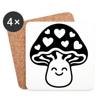 Sweet mushroom with heart and face - Coasters (set of 4) - white - Front