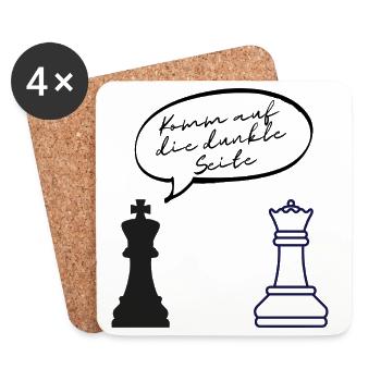 KOMM AUF DIE DUNKLE SEITE – LUSTIGER SPRUCH SCHACH - Untersetzer (4er-Set) - Weiß - Vorne