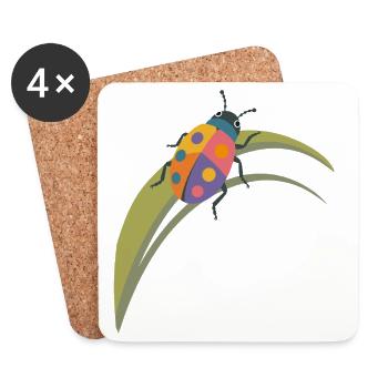 Colorful Insect on Leaf – Cute Nature Motif - Coasters (set of 4) - white - Front