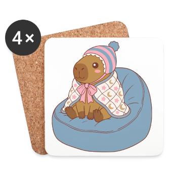 Cuddle Capybara Moonstar Blanket - Kawaii Design - Coasters (set of 4) - white - Front