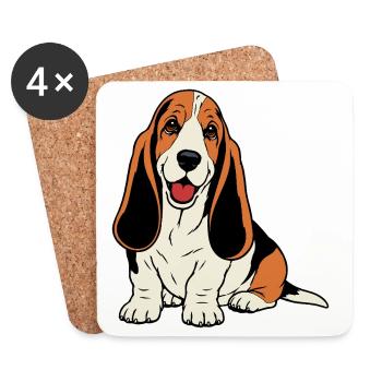 Basset-Hound_Hund_sitzendd_farbig - Untersetzer (4er-Set) - Weiß - Vorne