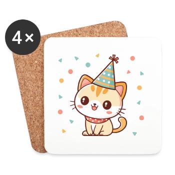 Chaton fête pastel et confettis - Dessous de verre (lot de 4) - blanc - Devant