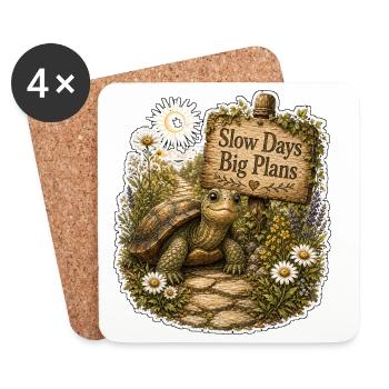 Slow Days Big Plans Turtle - Coasters (set of 4) - white - Front