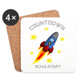 Fusée aux étoiles jaunes - Compte à rebours avant le début de l’école - Dessous de verre (lot de 4) - blanc - Devant