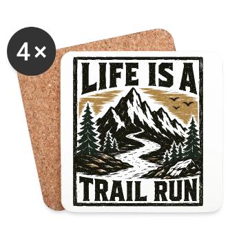 Life Is A Trail Run Mountain Badge - Coasters (set of 4) - white - Front