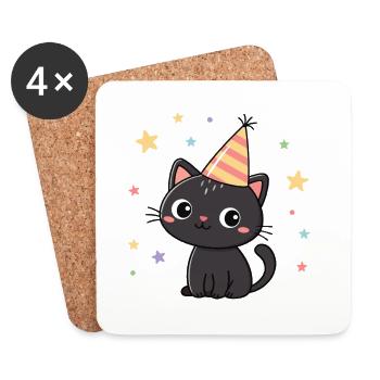 Black Cat Party and Stars - Coasters (set of 4) - white - Front
