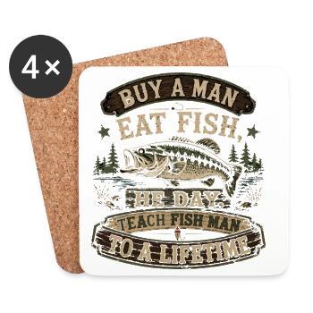 Buy A Man Eat Fish | Vintage Peach Humor - Coasters (set of 4) - white - Front