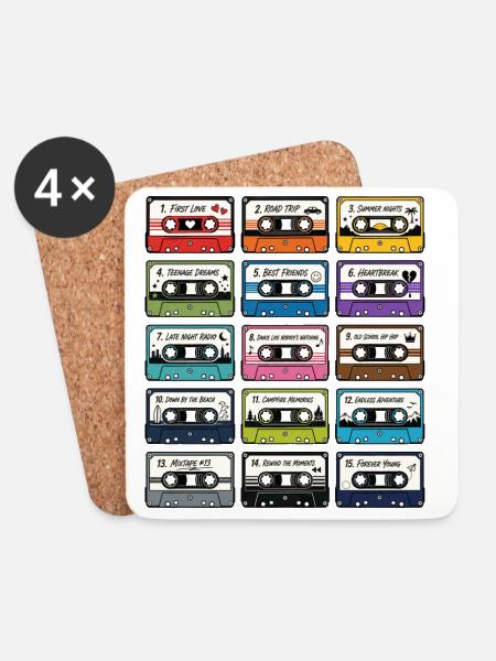 Retro Audio Kassettensammlung - Untersetzer (4er-Set) - Weiß