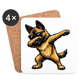 Dabbing Belgian Shepherd - Coasters (set of 4) - white - Front