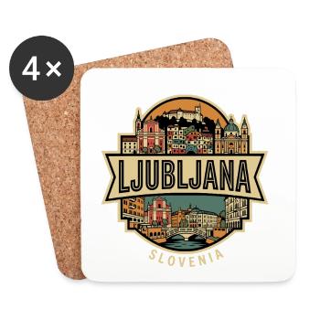 Ljubljana Vintage Skyline Badge - Dessous de verre (lot de 4) - blanc - Devant