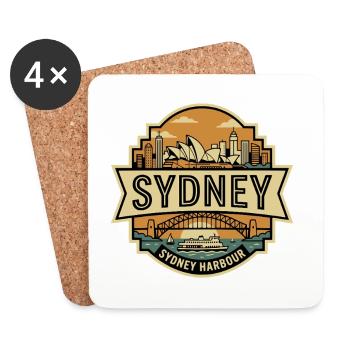 Emblème rétro de la Skyline du port de Sydney - Dessous de verre (lot de 4) - blanc - Devant