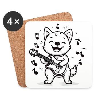 Chien amateur de musique avec guitare - Dessous de verre (lot de 4) - blanc - Devant