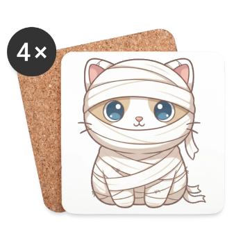 Chat en momie à Halloween - Dessous de verre (lot de 4) - blanc - Devant