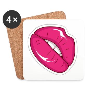 Pink Lips Pop Art Comic Retro Style - Coasters (set of 4) - white - Front