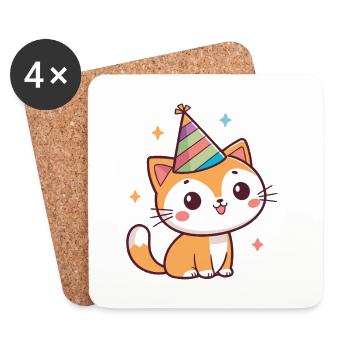 Chaton Party Arc-en-Ciel - Dessous de verre (lot de 4) - blanc - Devant