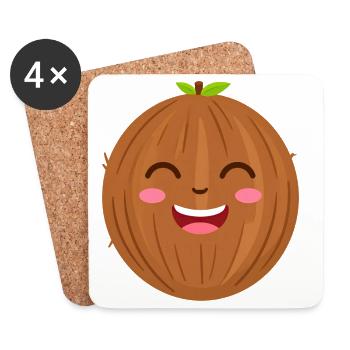 Lachende Kokosnuss Kawaii Motiv - Untersetzer (4er-Set) - Weiß - Vorne