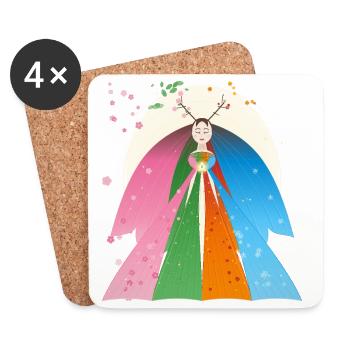 Reine arc-en-ciel avec couronne de bois de bois - Dessous de verre (lot de 4) - blanc - Devant