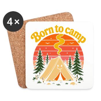 Born To Camp Retro 70s Sunset Cute Tent - Coasters (set of 4) - white - Front