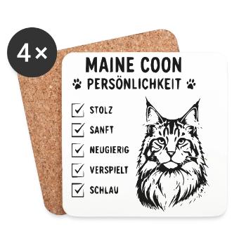 Maine Coon Persönlichkeit - Untersetzer (4er-Set) - Weiß - Vorne