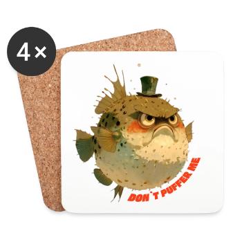 Grumpy puffer fish with top hat - Coasters (set of 4) - white - Front
