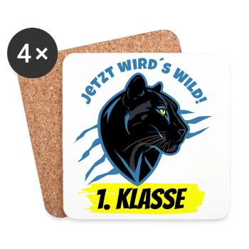 Jetzt wird's Wild - Schwarzer Panther 1. Klasse - Untersetzer (4er-Set) - Weiß - Vorne
