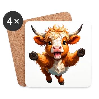Highland cow in leap – Dynamic animal design - Coasters (set of 4) - white - Front
