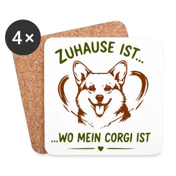 Zuhause ist… Wo mein Corgi ist - Untersetzer (4er-Set) - Weiß - Vorne
