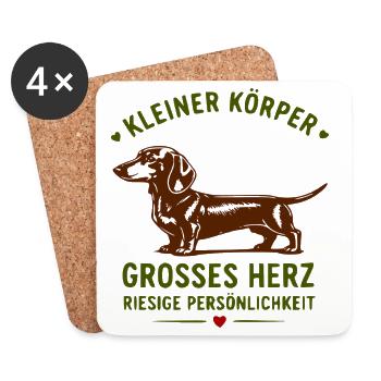Kleiner Körper, Großes Herz – Dackel Spruch - Untersetzer (4er-Set) - Weiß - Vorne