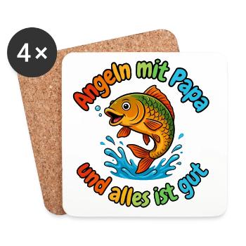 Angeln mit Papa – Alles ist gut - Untersetzer (4er-Set) - Weiß - Vorne