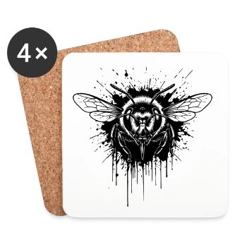Guêpe Trash Polka - Wasp Tattoo Art - Dessous de verre (lot de 4) - blanc - Devant