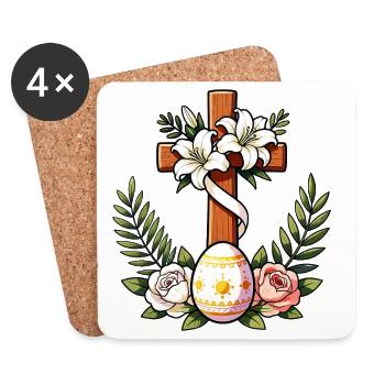 Floral Easter Cross - Coasters (set of 4) - white - Front