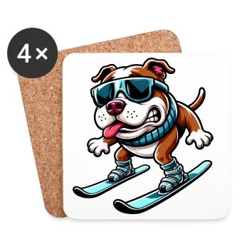 Dog Bulldog Snowboard Winter Sports Beginner - Coasters (set of 4) - white - Front