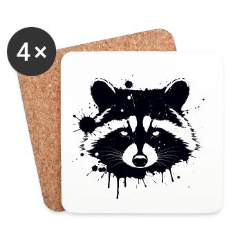 Raccoon Splash Black - Coasters (set of 4) - white - Front