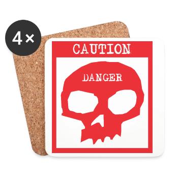 Caution Danger Skull Warning Sign - Coasters (set of 4) - white - Front