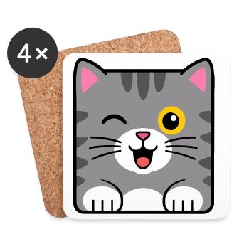 Chat - Dessous de verre (lot de 4) - blanc - Devant