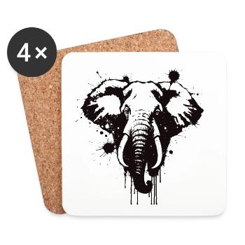 Elephant Encre Coeur Grunge - Dessous de verre (lot de 4) - blanc - Devant