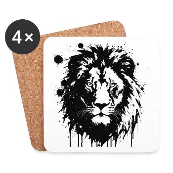 Lion noir éclaboussures artistique - Dessous de verre (lot de 4) - blanc - Devant