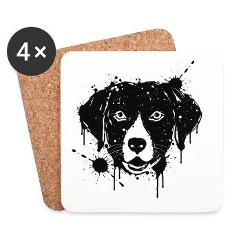 Labrador-Farbspritzer Hundekopf Schwarz - Untersetzer (4er-Set) - Weiß - Vorne