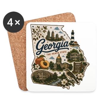 Georgia Peach State Vintage-Kartenaufkleber - Untersetzer (4er-Set) - Weiß - Vorne