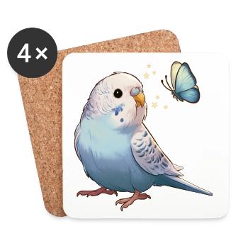 Wellensittich mit Schmetterling - Untersetzer (4er-Set) - Weiß - Vorne