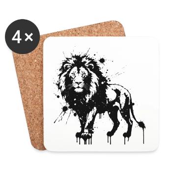 Black Ink Splattered Lion - Coasters (set of 4) - white - Front