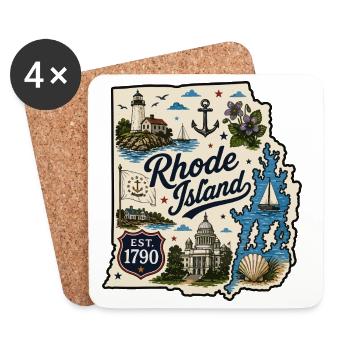 Rhode Island Ocean State Vintage-Aufkleber - Untersetzer (4er-Set) - Weiß - Vorne