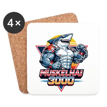 Muskelhai 3000 – Retro 80s Shark - Untersetzer (4er-Set) - Weiß - Vorne