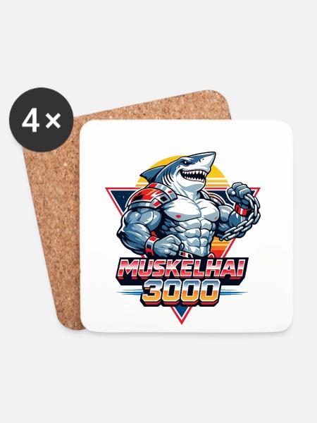 Muscle Shark 3000 – Retro 80s Shark - Coasters (set of 4) - white